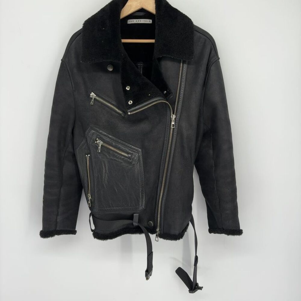 The Arrivals Shearling moto moya Black Leather Biker Jacket